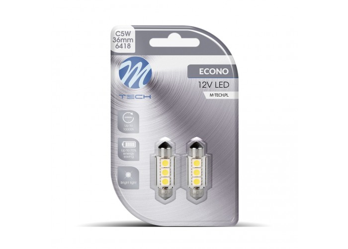 BLISTER 2x M-TECH ECONO LB310W - C5W 36mm 3xSMD5050 LED CANBUS WHITE