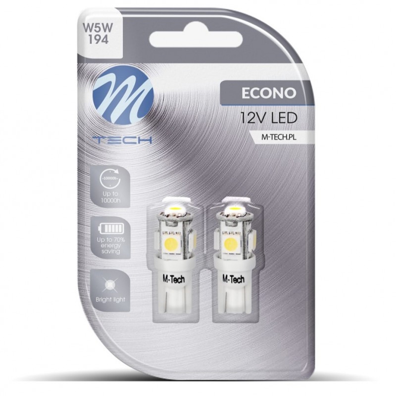 M-TECH ECONO LB054W Żarówka W5W 2szt. 5xLED białe