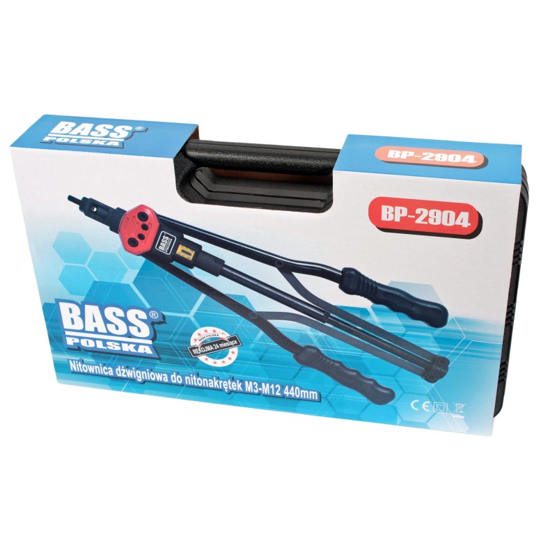  Nitownica dźwigniowa do nitonakrętek Bass Polska BP-2904 – M3–M10, 440 mm, z zestawem końcówek