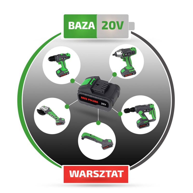 Akumulatorowa szlifierka wielofunkcyjna Bass Polska 20 V, 3 Ah - bez akumulatora