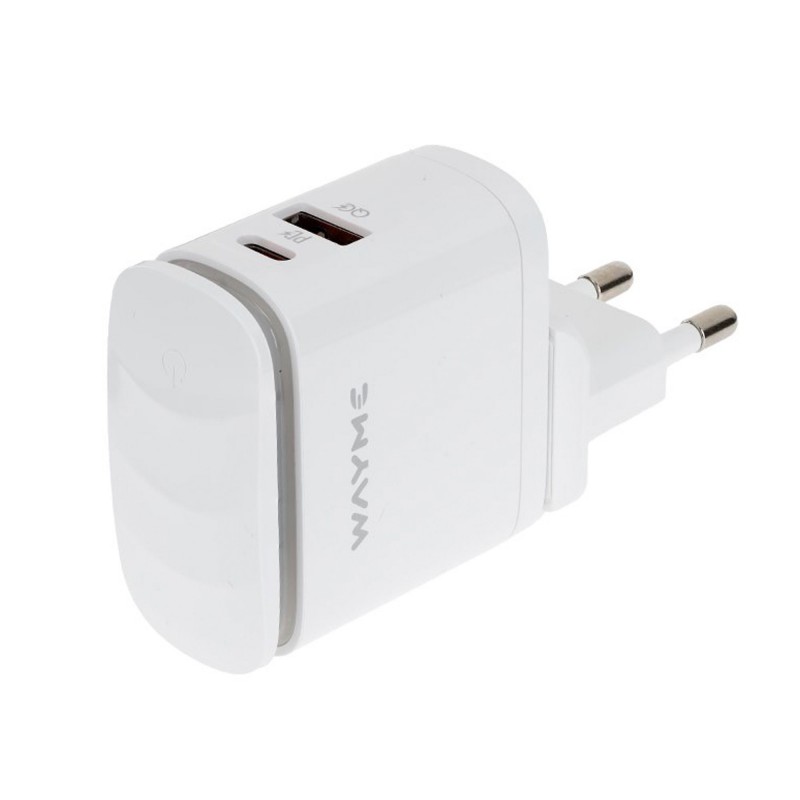 WAYME Ładowarka sieciowa 25W z adapterami – USB-C PD + QC3.0 + lampka LED | EU, UK, USA