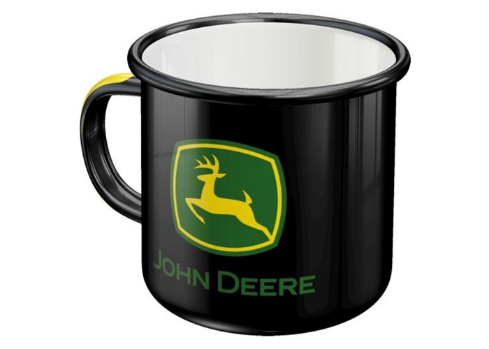 Emaliowany Kubek z Logo John Deere - Czarna Elegancja dla Prawdziwych Fanów!