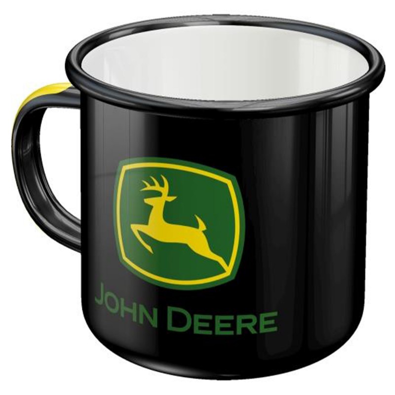 Emaliowany Kubek z Logo John Deere - Czarna Elegancja dla Prawdziwych Fanów!