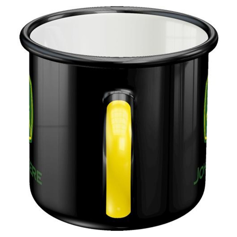 Emaliowany Kubek z Logo John Deere - Czarna Elegancja dla Prawdziwych Fanów!