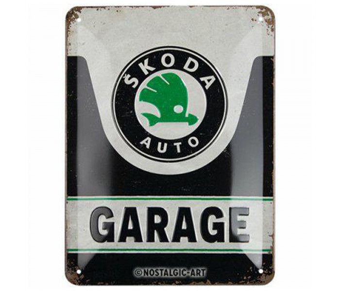 Kultowy plakat metalowy Skoda Garage 15x20 cm - Przenieś swoje wnętrze w świat motoryzacyjnych legend!