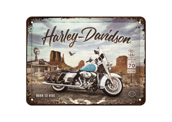 Metalowy plakat 15x20 Harley Davidson Road King Classic Route 66, który przemienia ścianę w trasę niekończącej się wolności!