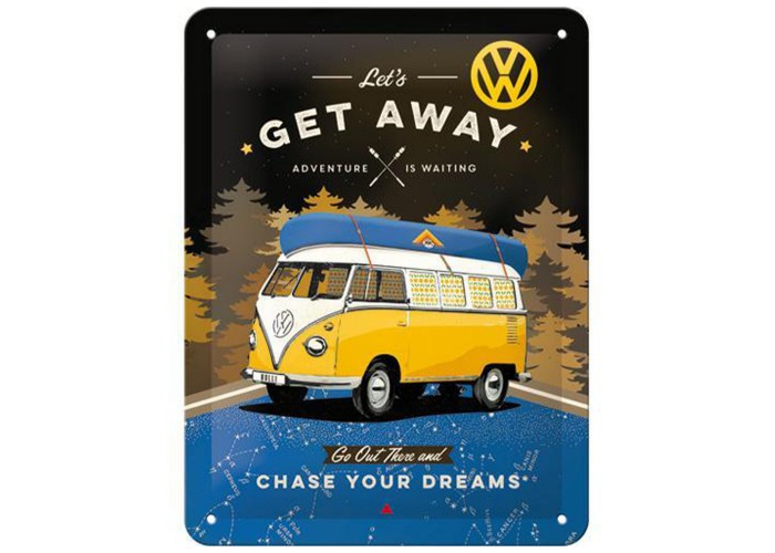 Metalowy Plakat VW Bulli "Let's Get Away Night" - Kultowy Symbol Wolności dla Twojego Wnętrza!