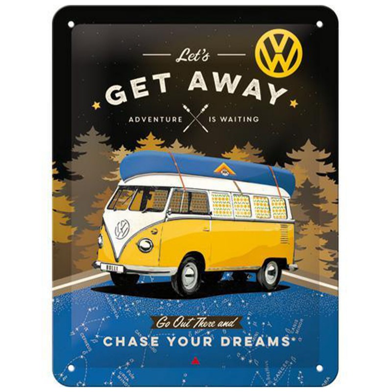 Metalowy Plakat VW Bulli "Let's Get Away Night" - Kultowy Symbol Wolności dla Twojego Wnętrza!