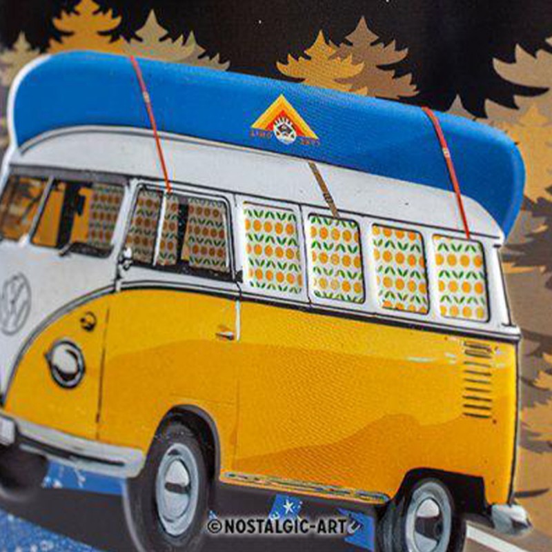 Metalowy Plakat VW Bulli "Let's Get Away Night" - Kultowy Symbol Wolności dla Twojego Wnętrza!