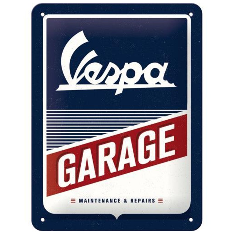 Plakat Metalowy 15x20 Vespa Garage - Kultowa Dekoracja z Motoryzacyjną Duszą!