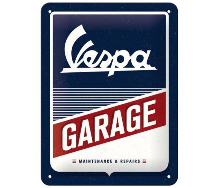 Plakat Metalowy 15x20 Vespa Garage - Kultowa Dekoracja z Motoryzacyjną Duszą!