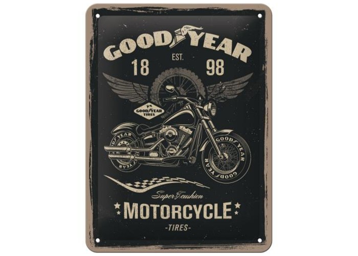 Metalowy Plakat 15x20 Goodyear – Motorcycle: Kultowa Dekoracja z Charakterem dla Miłośników Motoryzacji!