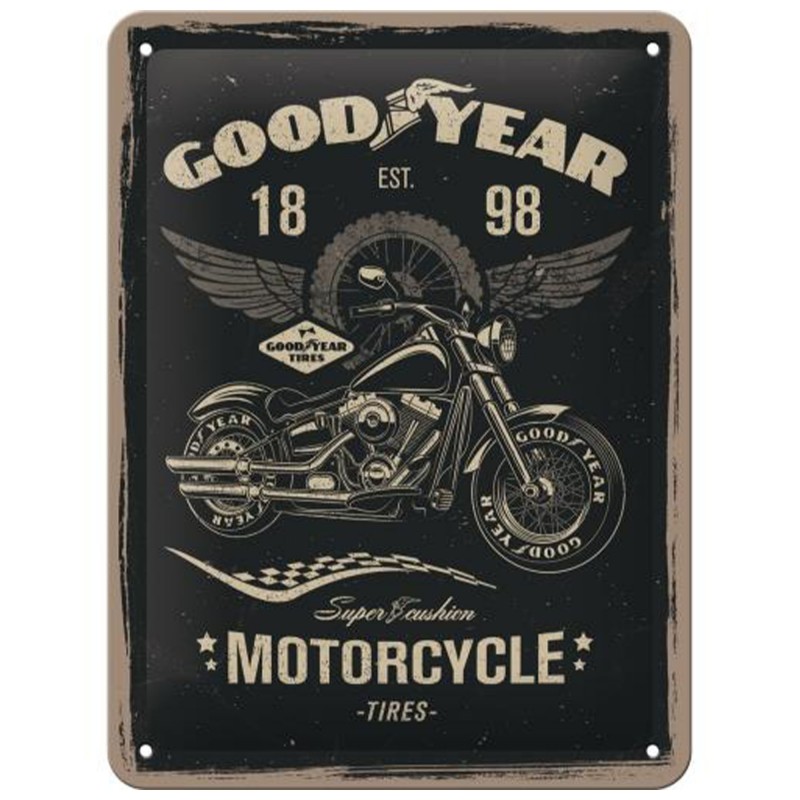 Metalowy Plakat 15x20 Goodyear – Motorcycle: Kultowa Dekoracja z Charakterem dla Miłośników Motoryzacji!