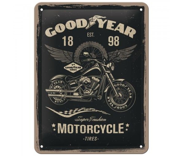 Metalowy Plakat 15x20 Goodyear – Motorcycle: Kultowa Dekoracja z Charakterem dla Miłośników Motoryzacji!