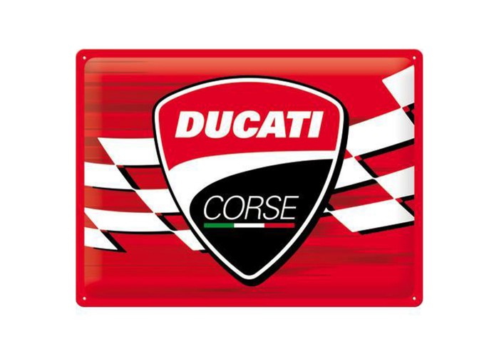 Moc, Emocje i Styl z Plakatem Metalowym 30x40 Ducati Corse Logo Racing Flag