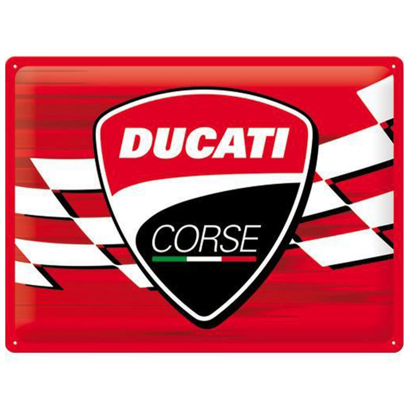 Moc, Emocje i Styl z Plakatem Metalowym 30x40 Ducati Corse Logo Racing Flag