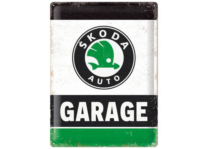 Kultowy Plakat Metalowy 30x40 Skoda Garage Green - przekształć swoje wnętrze!