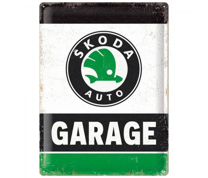Kultowy Plakat Metalowy 30x40 Skoda Garage Green - przekształć swoje wnętrze!