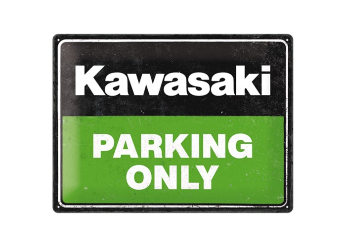 Plakat Metalowy "Kawasaki Parking Only" 30x40 cm - Przekształć Swoją Przestrzeń w Królestwo Motocyklowych Pasji!