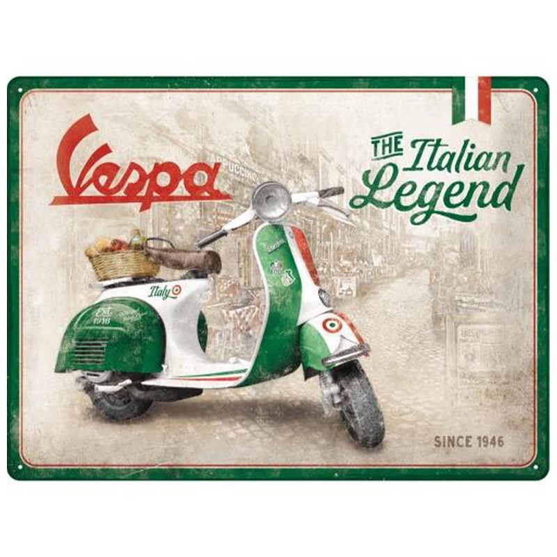 Odkryj Legendę Stylu - Plakat Metalowy 30x40cm Vespa Italian Legend