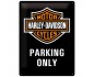 Plakat Metalowy Harley-Davidson 30x40 – Strefa Parkingowa Tylko dla Prawdziwych Pasjonatów!