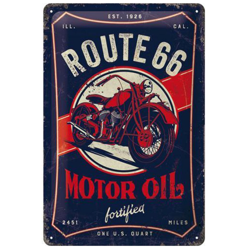 Metalowy Plakat 20x30 Route 66 Motor Oil - Industrialny Styl z Charakterem