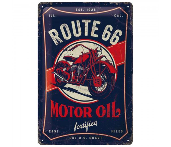 Metalowy Plakat 20x30 Route 66 Motor Oil - Industrialny Styl z Charakterem