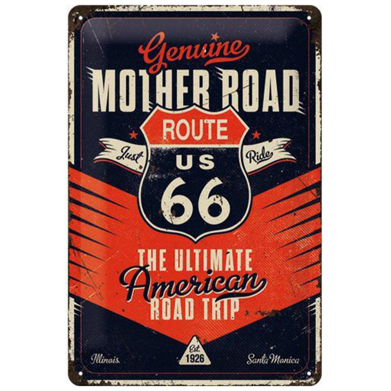 Plakat Metalowy Route 66: The Ultimate Road Trip 20x30 cm