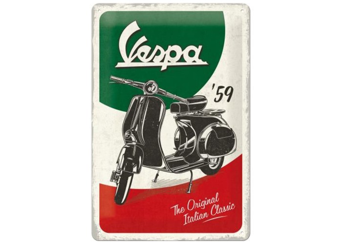 Metalowy plakat Vespa The Italian Classic 20x30 - wzbogać swoje wnętrze ikoną motoryzacji