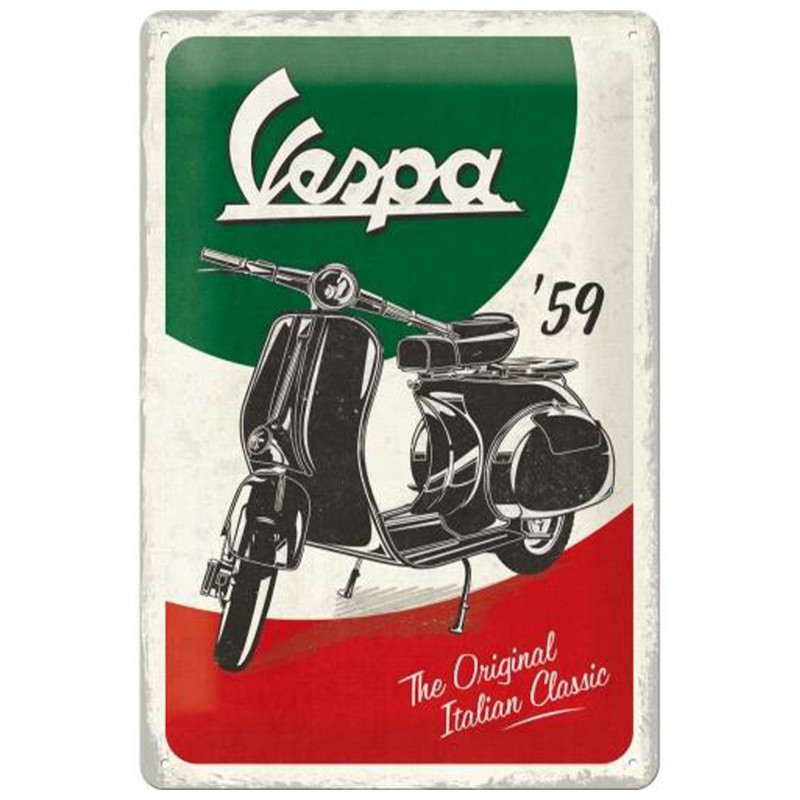 Metalowy plakat Vespa The Italian Classic 20x30 - wzbogać swoje wnętrze ikoną motoryzacji