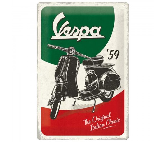 Metalowy plakat Vespa The Italian Classic 20x30 - wzbogać swoje wnętrze ikoną motoryzacji