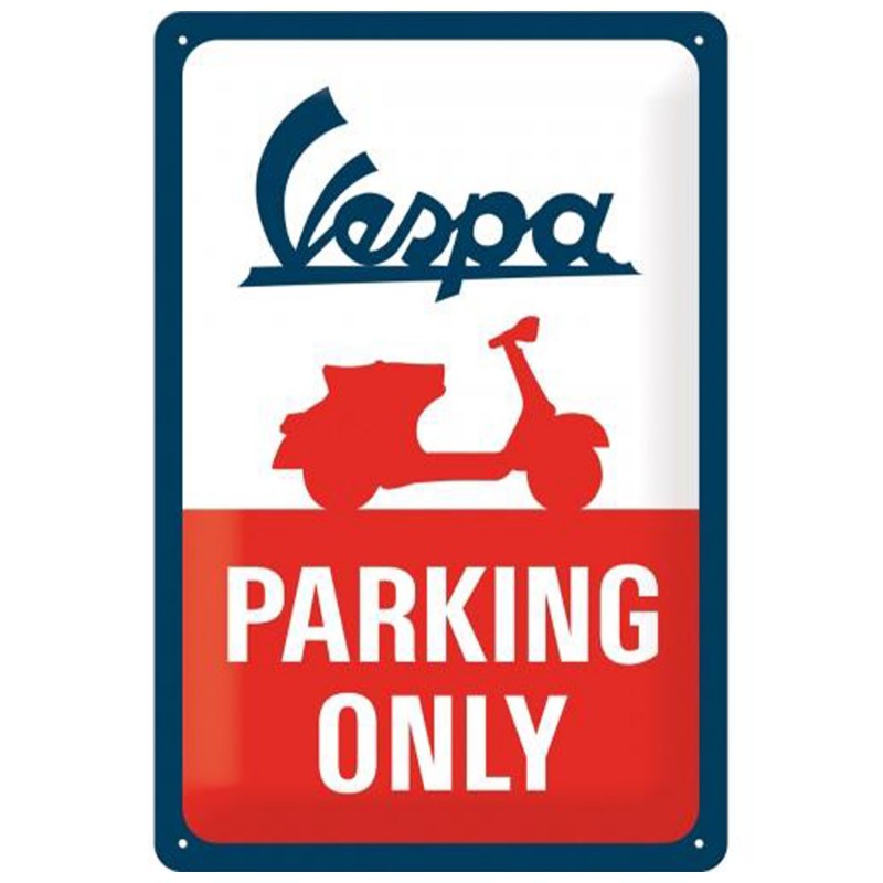 Kultowy Plakat Metalowy 20x30 Vespa Parking Only - Idealna Dekoracja dla Miłośników Vespy