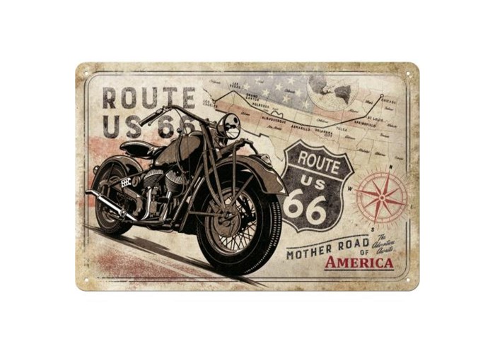 Metalowy Plakat 20x30 Route 66 Bike Map