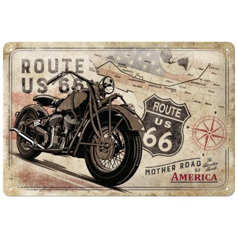 Metalowy Plakat 20x30 Route 66 Bike Map