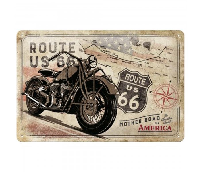 Metalowy Plakat 20x30 Route 66 Bike Map