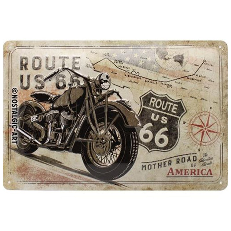 Metalowy Plakat 20x30 Route 66 Bike Map