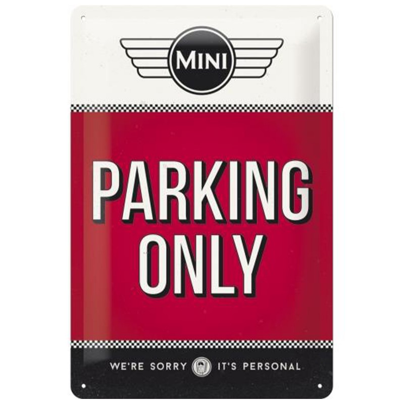 Metalowy Plakat Parking Only Mini – Ikona Stylu i Pasji w Twoim Garażu!