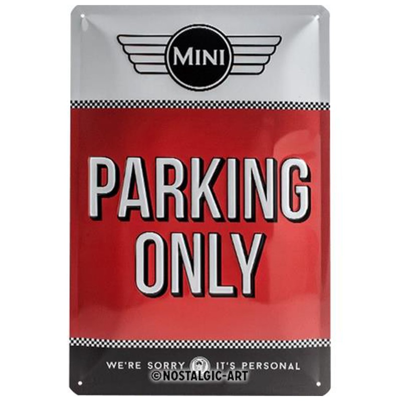 Metalowy Plakat Parking Only Mini – Ikona Stylu i Pasji w Twoim Garażu!