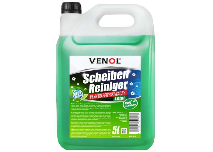 VENOL Płyn do Spryskiwaczy Letni 5L - Bez Smug, Bez Owadów, Bezpieczny dla Auta