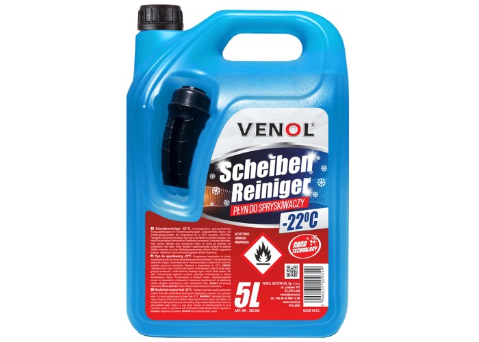 VENOL SCHEIBEN REINIGER - Zimowy Płyn Do Spryskiwaczy -22 C 5L - Bez Smug, Bez Lodu, Krystaliczna Widoczność