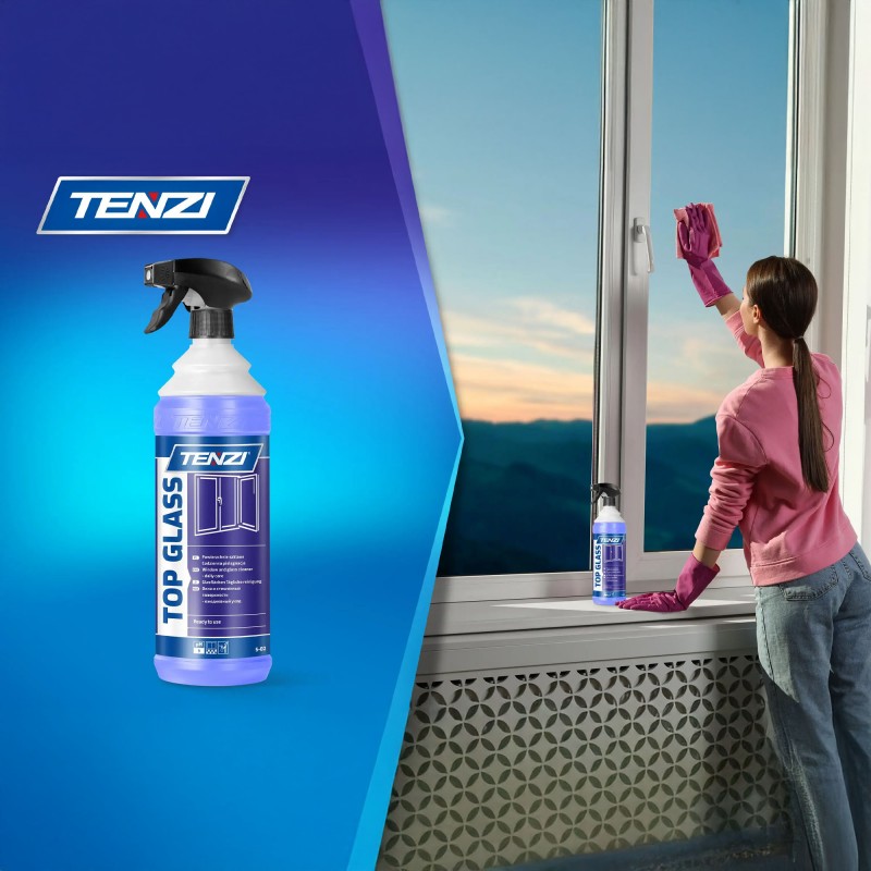 TENZI Top GLASS 1L Kryształowa Czystość! Płyn do Szyb i Luster - Bez Smug, Szybko Schnie, Lśniący Blask!