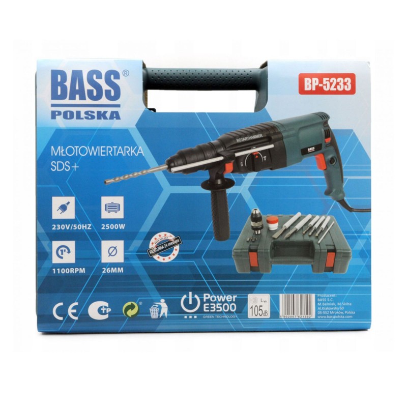Bass Polska Młotowiertarka z zestawem wierteł i dłutem SDS plus 5233