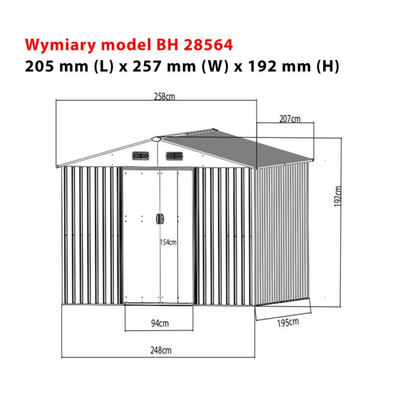 Bass Polska Domek ogrodowy 2 x 2,6 x 1,9 m szary BH 28564
