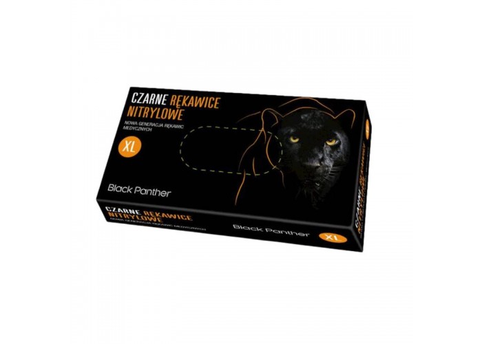 RĘKAWICZKI NITRYLOWE CZARNE BLACK PANTHER bezpudrowe pudełko 100 szt. XL (10szt. ktn)