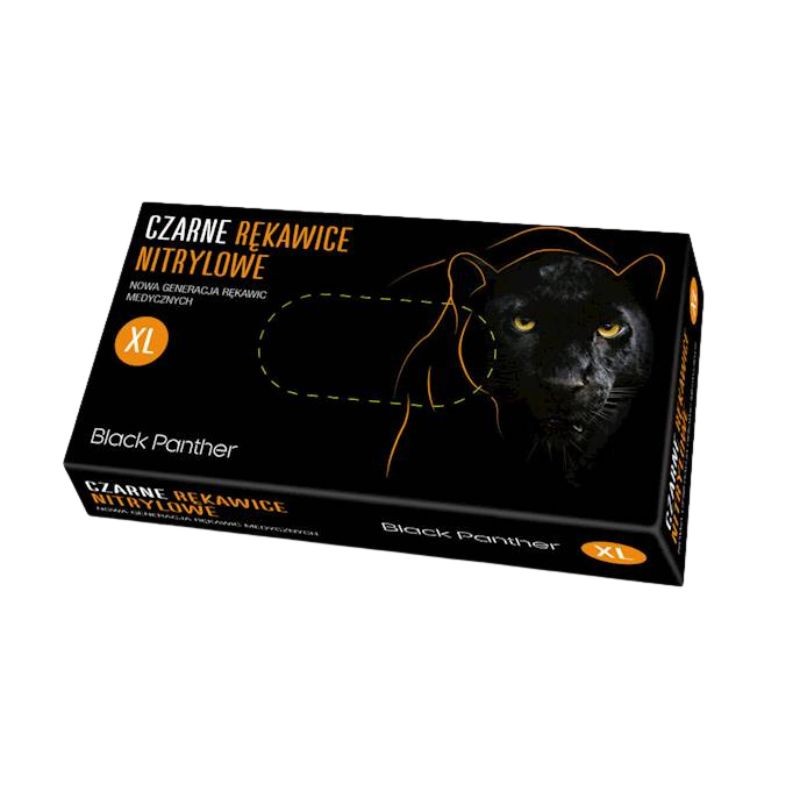 RĘKAWICZKI NITRYLOWE CZARNE BLACK PANTHER bezpudrowe pudełko 100 szt. XL (10szt. ktn)