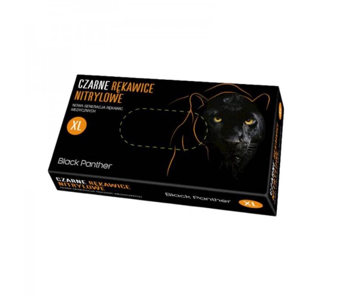 RĘKAWICZKI NITRYLOWE CZARNE BLACK PANTHER bezpudrowe pudełko 100 szt. XL (10szt. ktn)