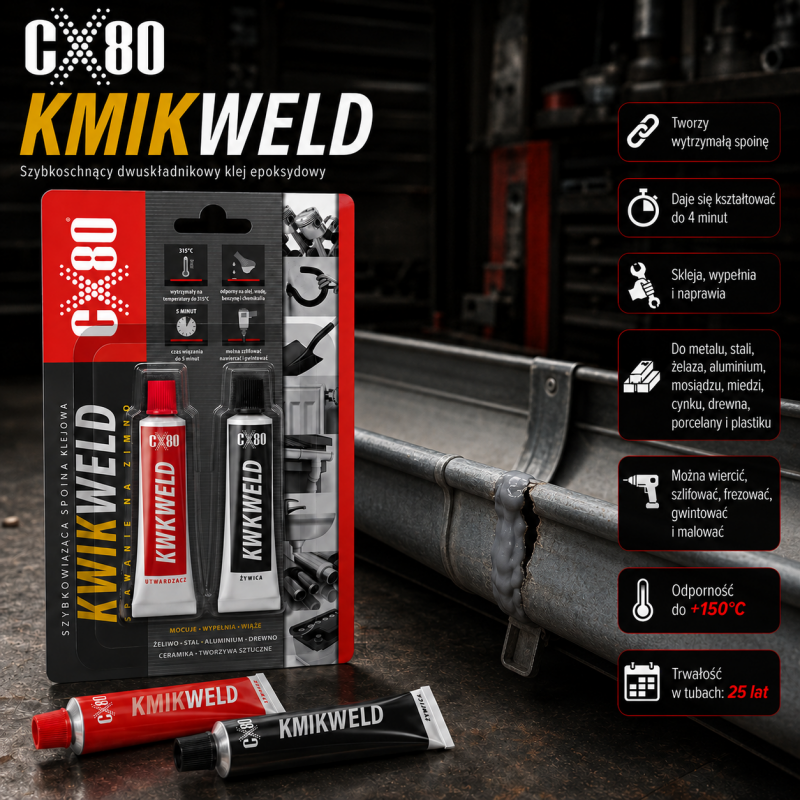 CX80 Kwik Weld klej dwuskładnikowy epoksydowy (do metalu, plastiku, drewna, porcelany)