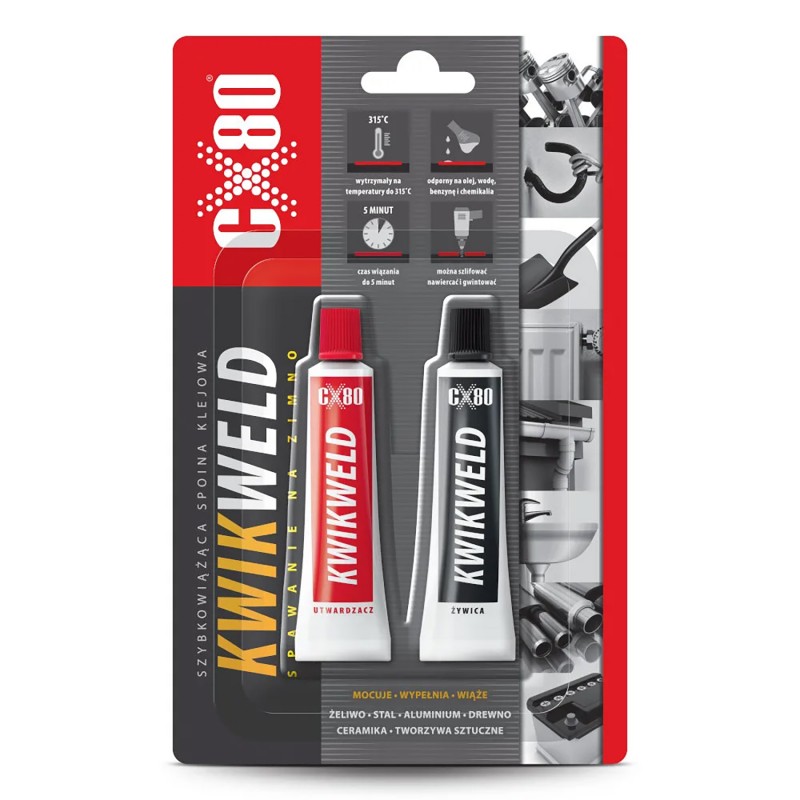 CX80 Kwik Weld klej dwuskładnikowy epoksydowy (do metalu, plastiku, drewna, porcelany)