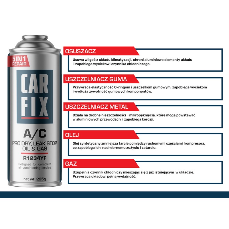 CarFix R1234YF zestaw do nabijania klimatyzacji 1x 235 g + Przewód