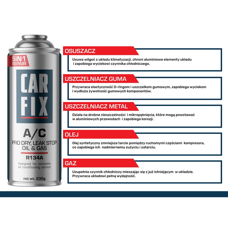 CarFix 5w1 gaz do klimatyzacji R134a 235 ml